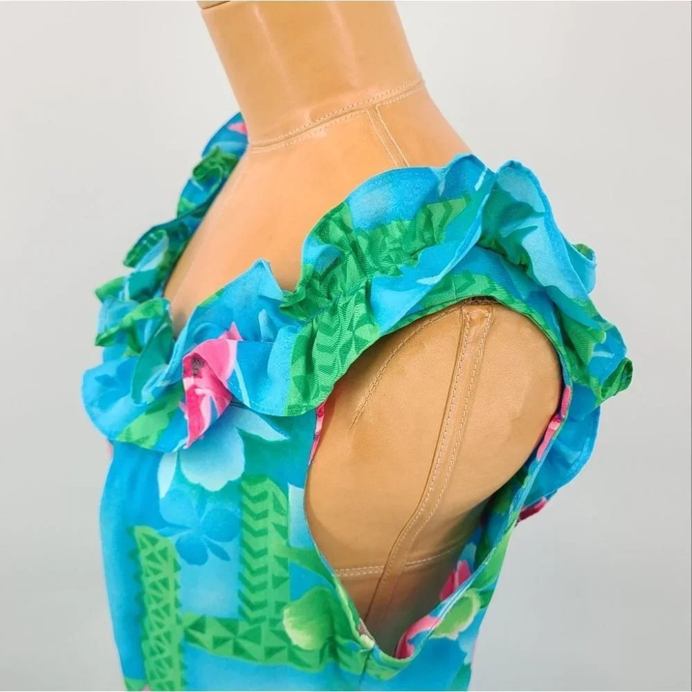 Vintage Pomare Hawaii Floral Ruffled Top Maxi Dress - Picture 4 of 10